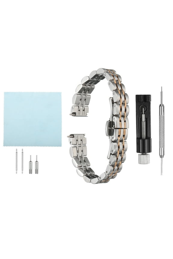 Stainless Steel Mesh Watch Band 12mm Quick Release Metal Watch Strap Adjustable Fold Butterfly Clasp Replacement Bands for Men Women, Silver Rose Gold