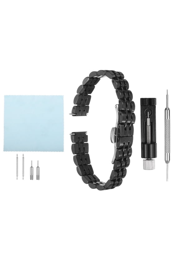 Stainless Steel Mesh Watch Band 12mm Quick Release Metal Watch Strap Adjustable Fold Butterfly Clasp Replacement Bands for Men Women, Black