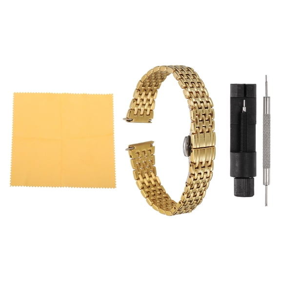 Uxcell Stainless Steel Mesh Watch Band 14mm Quick Release Metal Watch Strap Butterfly Replacement Bands Gold Tone