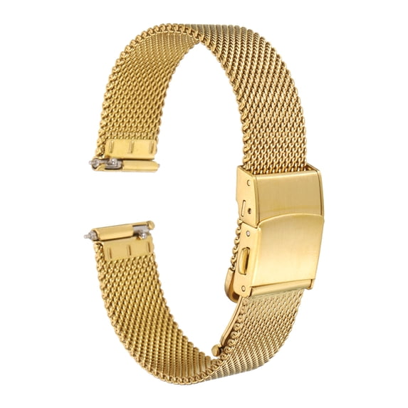 Uxcell Stainless Steel Mesh Watch Band Quick Release Metal Watch Strap Adjustable Fold Clasp Replacement Bands Gold Tone 14mm