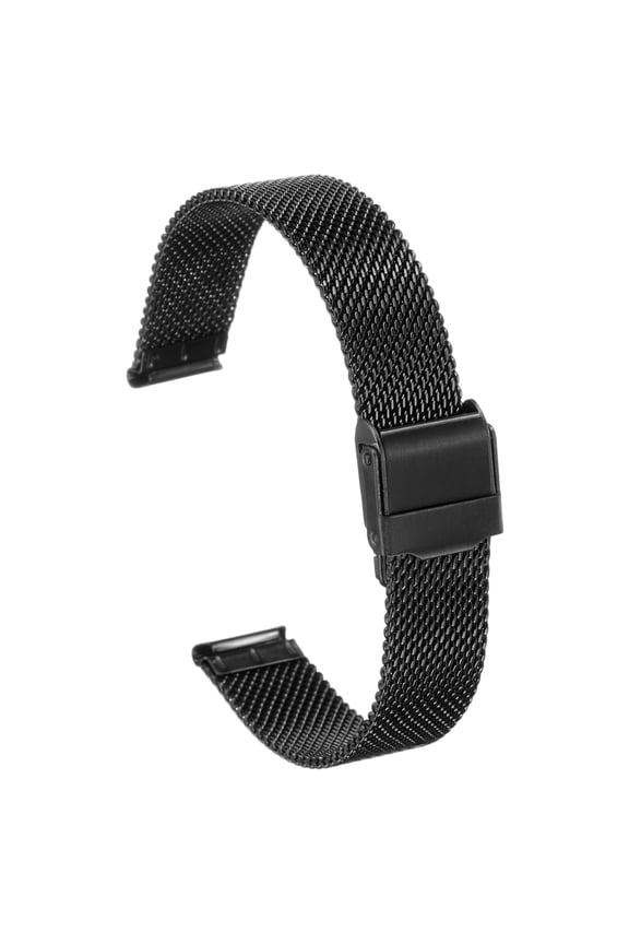 Stainless Steel Mesh Watch Band 15mm Quick Release Adjustable Metal Replacement Watch Strap for Men Women, Black