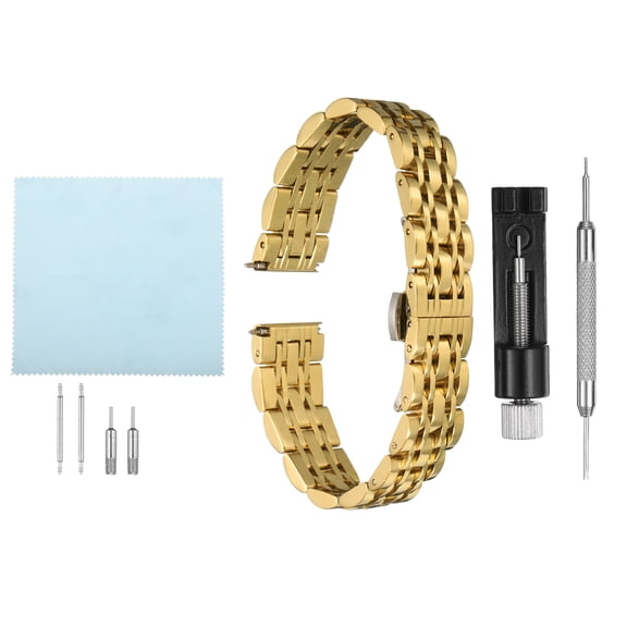 Uxcell Stainless Steel Mesh Watch Band 16mm Quick Release Metal Watch Strap Adjustable Fold Butterfly Clasp Replacement Bands for Men Women, Gold Tone