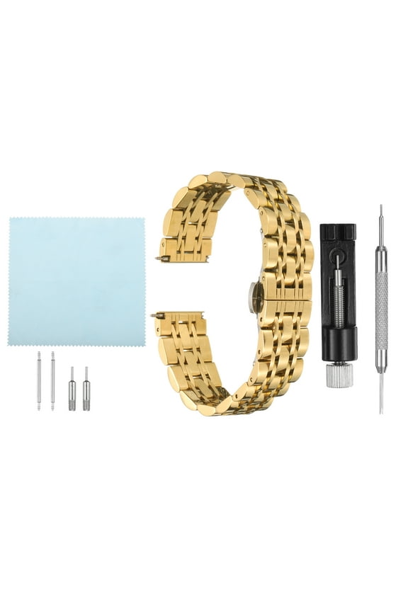 Stainless Steel Mesh Watch Band 18mm Quick Release Metal Watch Strap Adjustable Fold Butterfly Clasp Replacement Bands for Men Women, Gold Tone