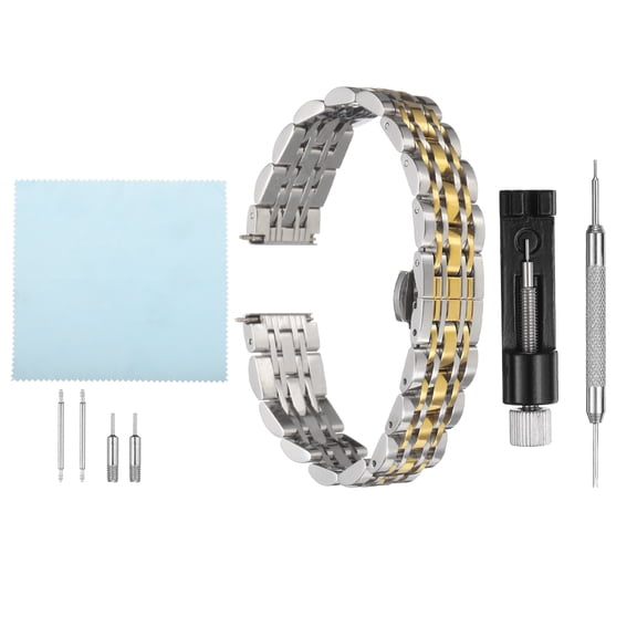 Uxcell Stainless Steel Mesh Watch Band 18mm Quick Release Metal Watch Strap Adjustable Fold Butterfly Clasp Replacement Bands for Men Women, Silver Gold