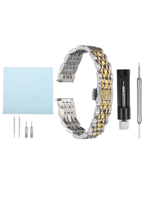 Stainless Steel Mesh Watch Band 18mm Quick Release Metal Watch Strap Adjustable Fold Butterfly Clasp Replacement Bands for Men Women, Silver Gold