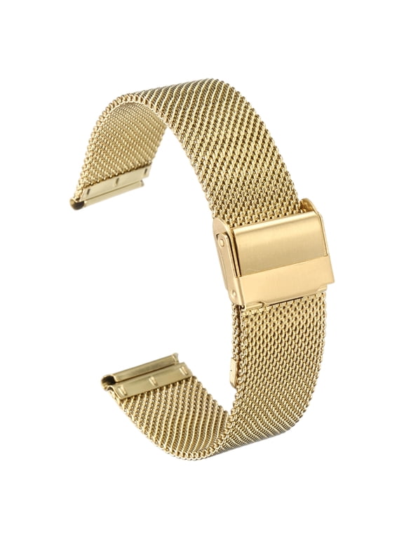 Stainless Steel Mesh Watch Band 19mm Quick Release Adjustable Metal Replacement Watch Strap for Men Women, Gold
