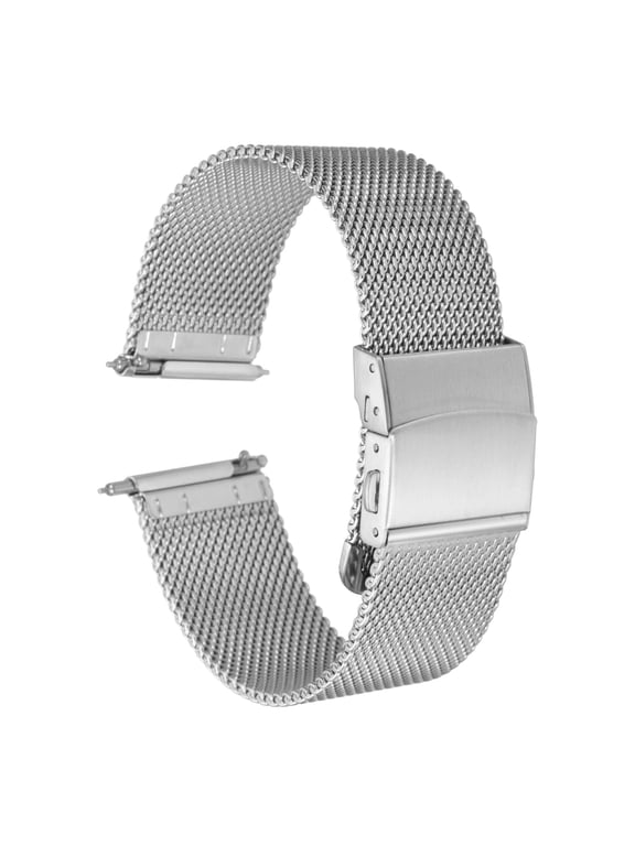 Stainless Steel Mesh Watch Band 20mm Quick Release Metal Replacement Strap Adjustable for Men Women, Silver Tone