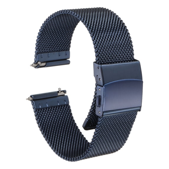 Uxcell Stainless Steel Mesh Watch Band Quick Release Metal Watch Strap Adjustable Fold Clasp Replacement Bands Blue 20mm