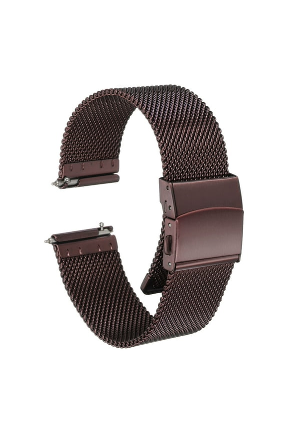 Stainless Steel Mesh Watch Band Quick Release Metal Watch Strap Adjustable Fold Clasp Replacement Bands Brown 20mm
