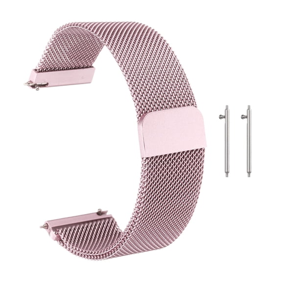 Uxcell Stainless Steel Mesh Watch Band 22mm Quick Release Metal Replacement Adjustable Watch Strap with Magnetic Buckle for Men Women, Rose Pink