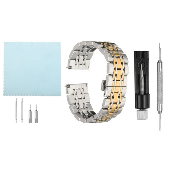 Uxcell Stainless Steel Mesh Watch Band 22mm Quick Release Metal Watch Strap Adjustable Fold Butterfly Clasp Replacement Bands for Men Women, Silver Gold