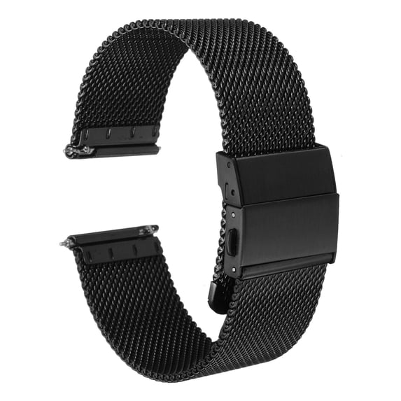 Uxcell Stainless Steel Mesh Watch Band Quick Release Metal Watch Strap Adjustable Fold Clasp Replacement Bands Black 22mm