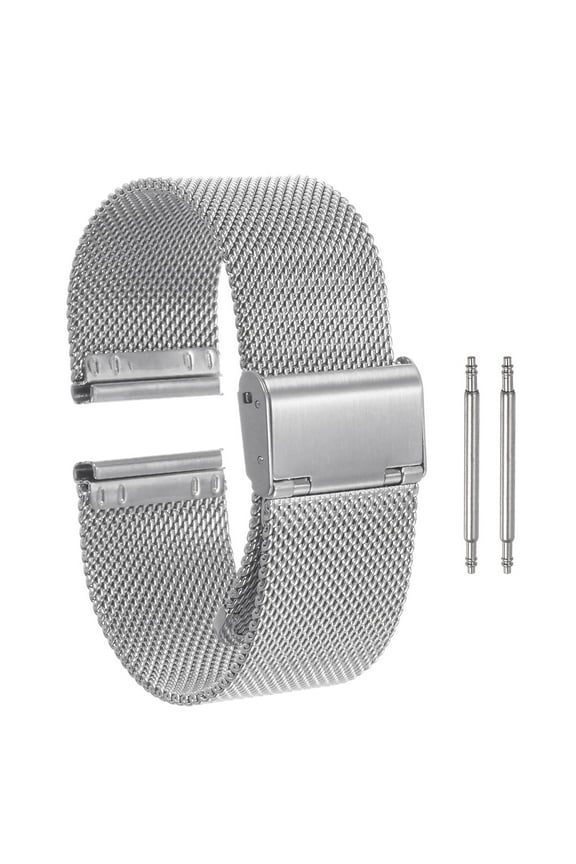 Stainless Steel Mesh Watch Band 24mm Quick Release Adjustable Strap, Silver Tone