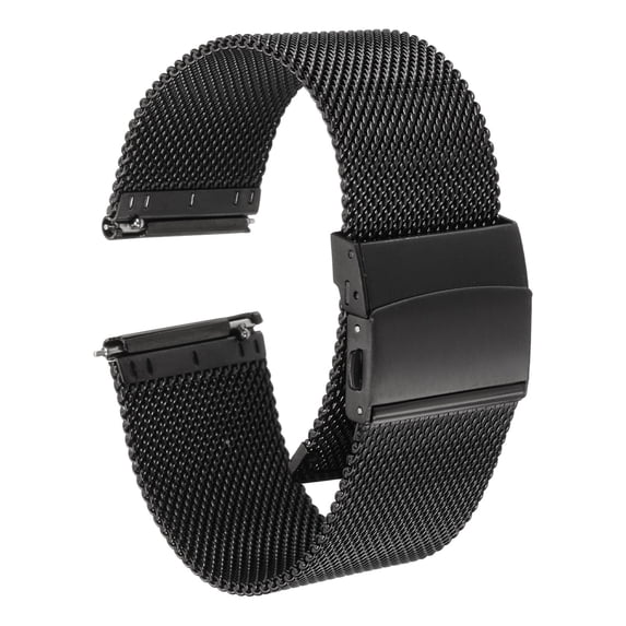 Uxcell Stainless Steel Mesh Watch Band Quick Release Metal Watch Strap Adjustable Fold Clasp Replacement Bands Black 24mm