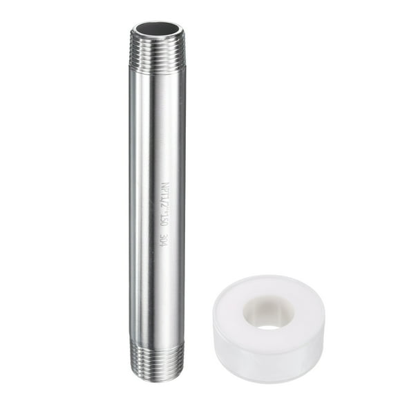 Uxcell Stainless Steel Nipple Pipe Fitting 1/2" NPT x 1/2" NPT Male Threaded 5.94" Length Nipple Cast Pipe for Connecting Extending Beer Machine Bathroom Gas Air Plumbing