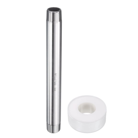 Uxcell Stainless Steel Nipple Pipe Fitting 1/2" NPT x 1/2" NPT Male Threaded 7.95" Length Nipple Cast Pipe for Connecting Extending Beer Machine Bathroom Gas Air Plumbing