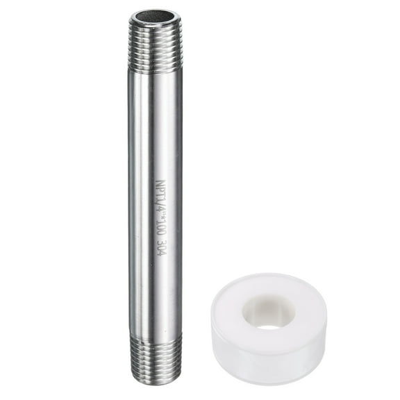 Uxcell Stainless Steel Nipple Pipe Fitting 1/4" NPT x 1/4" NPT Male Threaded 3.94" Length Nipple Cast Pipe for Connecting Extending Beer Machine Bathroom Gas Air Plumbing