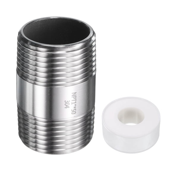 Uxcell Stainless Steel Nipple Pipe Fitting 1" NPT x 1" NPT Male Threaded 1.97" Length Nipple Cast Pipe for Connecting Extending Beer Machine Bathroom Gas Air Plumbing