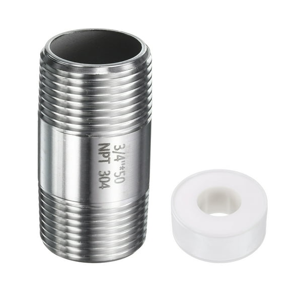 Uxcell Stainless Steel Nipple Pipe Fitting 3/4" NPT x 3/4" NPT Male Threaded 1.97" Length Nipple Cast Pipe for Connecting Extending Beer Machine Bathroom Gas Air Plumbing