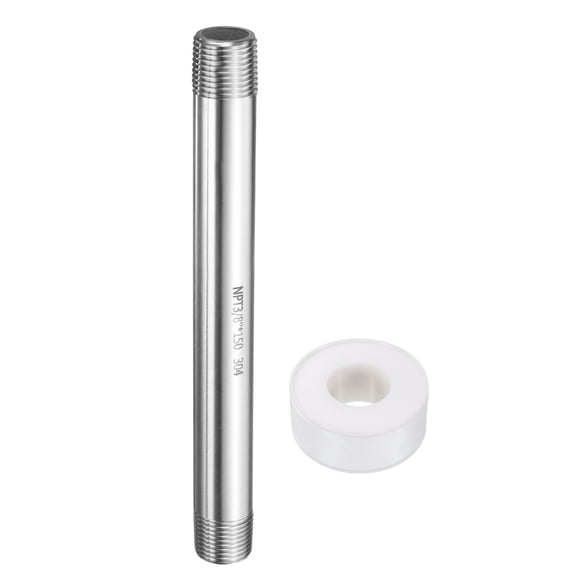 Uxcell Stainless Steel Nipple Pipe Fitting 3/8" NPT x 3/8" NPT Male Threaded 6.02" Length Nipple Cast Pipe for Connecting Extending Beer Machine Bathroom Gas Air Plumbing