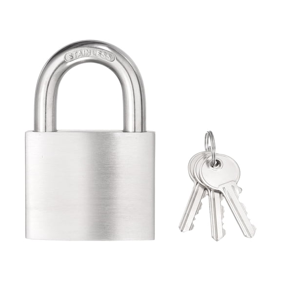 Uxcell Stainless Steel Pin Tumbler Padlock with 3 Keys (2", H: 74mm)(1Pcs) - Marine Grade Rustproof Padlock Short Shackle Lock Keyed Different for Workshop Warehouse Doors
