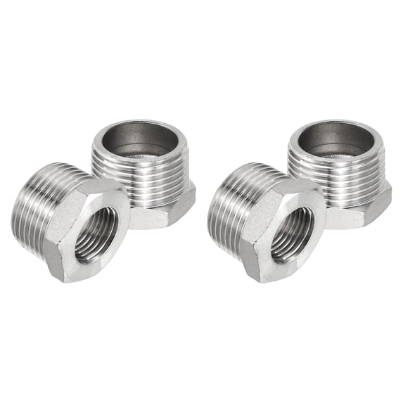 Uxcell Stainless Steel Reducer Hex Bushing, Pipe Reducing Adapter Fitting Connector 1" BSPT Male to 1/2" BSPT 4