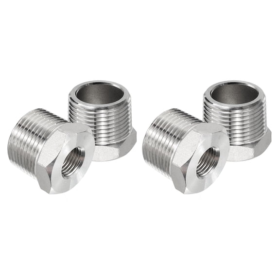 Uxcell Stainless Steel Reducer Hex Bushing, Pipe Reducing Adapter Fitting Connector 3/4" BSPT Male to 1/4" BSPT 4