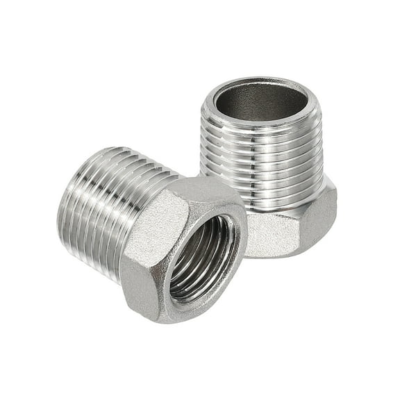 Uxcell Stainless Steel Reducer Hex Bushing, Pipe Reducing Adapter Fitting Connector 3/8" BSPT Male to 1/4" BSPT 2