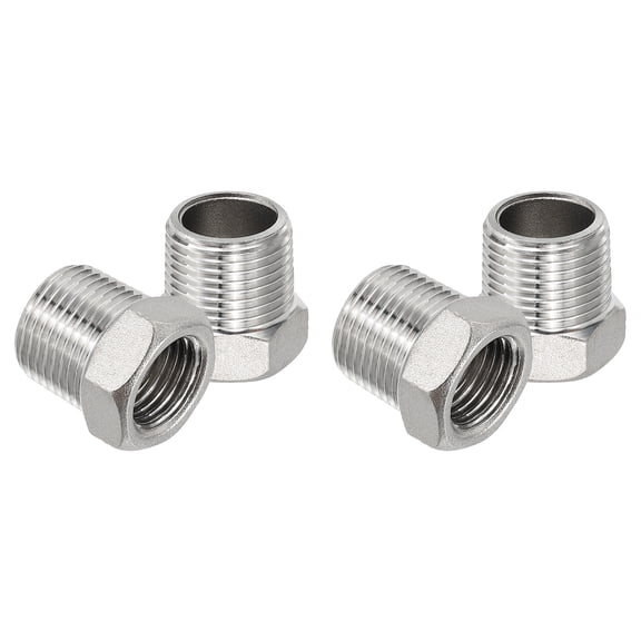 Uxcell Stainless Steel Reducer Hex Bushing, Pipe Reducing Adapter Fitting Connector 3/8" BSPT Male to 1/4" BSPT 4