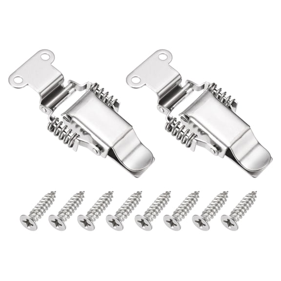 Uxcell Stainless Steel Spring Loaded Toggle Latch with Angle Hook, (L,Silver) (2 Pcs), Compression Double Spring Toolbox Toggle Hasp Clamp Lock with Screws for Cabinet Door Barn