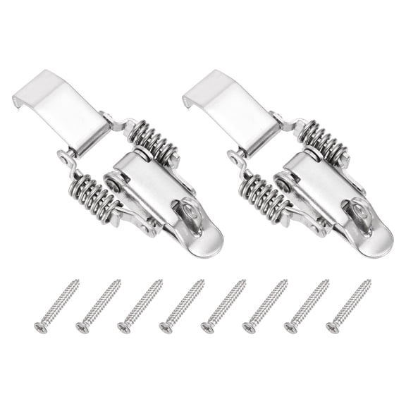 Uxcell Stainless Steel Spring Loaded Toggle Latch with Lock Hole Long Hook, (S,Silver) (2 Pcs), Compression Double Spring Toolbox Toggle Hasp Clamp Lock with Screws for Cabinet Door Barn