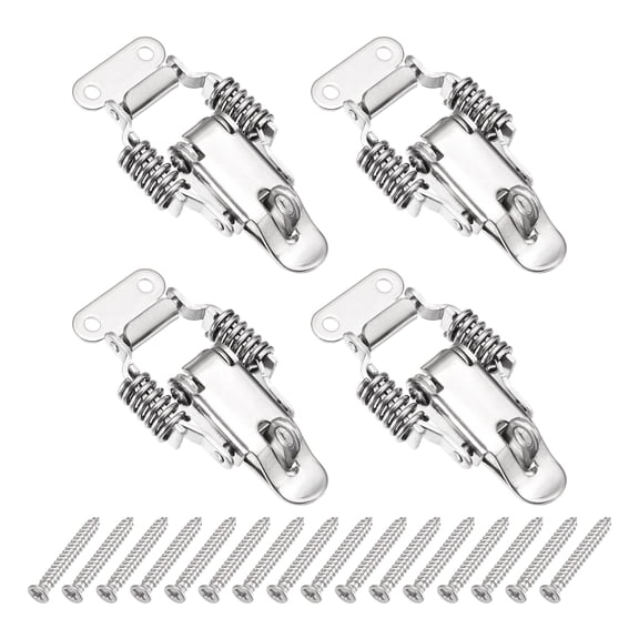 Uxcell Stainless Steel Spring Loaded Toggle Latch with Lock Hole, (S,Silver) (4 Pcs), Compression Double Spring Toolbox Toggle Hasp Clamp Lock with Screw for Cabinet Door Barn Wooden Case