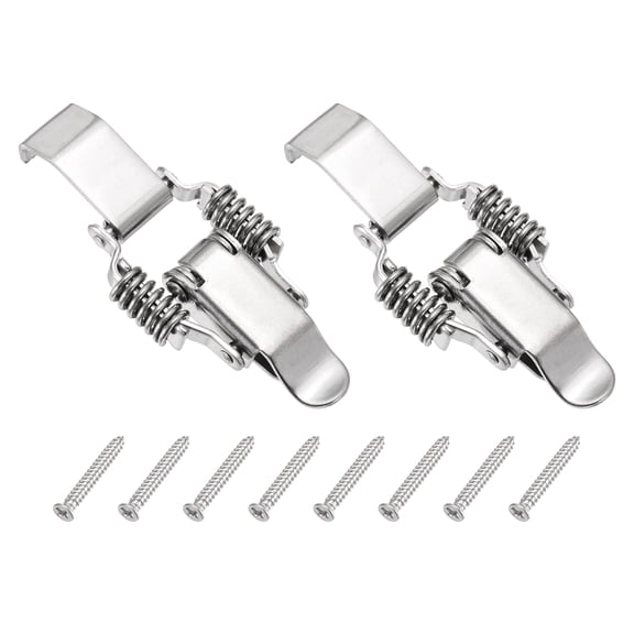 Uxcell Stainless Steel Spring Loaded Toggle Latch with Long Hook, (S,Silver) (2 Pcs), Compression Double Spring Toolbox Toggle Hasp Clamp Lock with Screw for Cabinet Door Barn Wooden Case