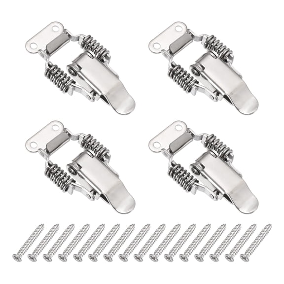 Uxcell Stainless Steel Spring Loaded Toggle Latch, (S,Silver) (4 Pcs), Compression Double Spring Toolbox Toggle Hasp Clamp Lock with Screws for Cabinet Door Barn Wooden Case
