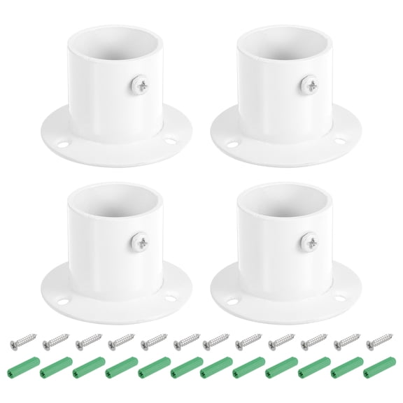 Uxcell 4Pcs 1.26 inch Stainless Steel White Flange Rod Holder Wall Mount Curtain Rod Bracket with Screws