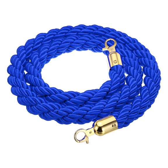 Uxcell Stanchion Rope 1.5m/5Ft Twisted Barrier Rope with Snap Hooks for Queue Crowd Control, Blue Golden