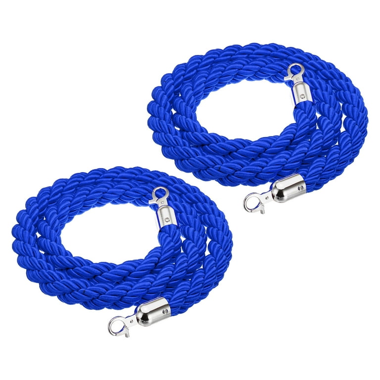 Uxcell Stanchion Rope 1.5m/5Ft Twisted Barrier Rope with Snap Hooks for  Queue Crowd Control, Blue Silver 2 Pack