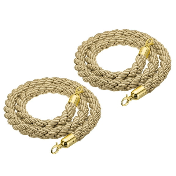 Uxcell Stanchion Rope, 2 Pack 1.5m/5Ft Barrier Rope Twisted Post Ropes Champagne Golden Rope with Gold Snap Hook