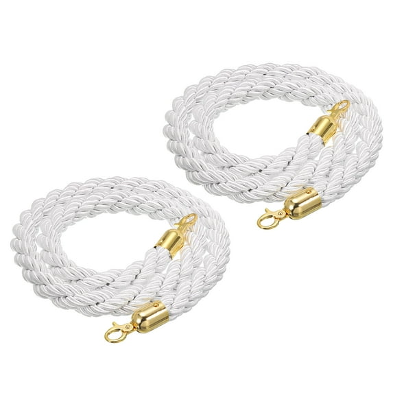 Uxcell Stanchion Rope, 2 Pack 1.5m/5Ft Barrier Rope Twisted Post Ropes with Snap Hooks, White Golden