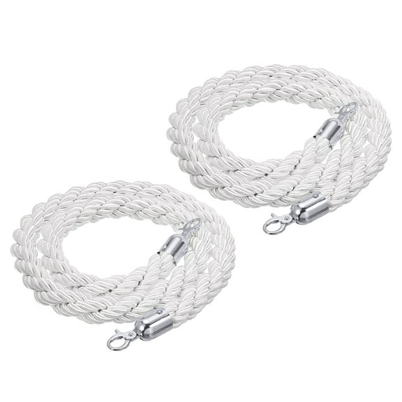 Uxcell Stanchion Rope, 2 Pack 1.5m/5Ft Barrier Rope Twisted Post Ropes with Snap Hooks, White Silver