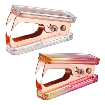 Uxcell Stapler Puller Acrylic Body Metal Jaw Office Home Staple Removers, Colored Rose Gold 2 Pack