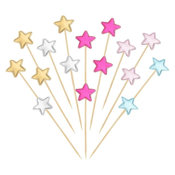 Uxcell Star Cupcake Toppers Glitter Star Cake Toppers Mini Cupcake Picks, Fit for Wedding Engagement Cake Decorations Silver/Gold/Pink/Rose Red/Blue
