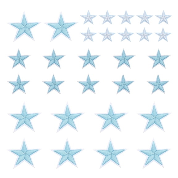 Uxcell Star Iron on Patches Embroidered Sew Patches 2.9/4.1/5.7x2.9/3.9/5.3cm Appliques Garment Embellishments for Clothing Repair Backpack Decoration Light Blue Pack of 30