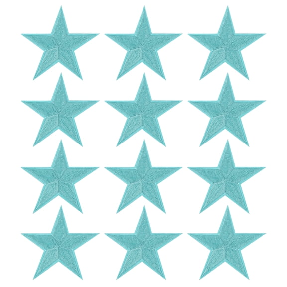 Uxcell Star Iron-on Patches, 12 Pcs Sew on Star Embroidered Patches Appliques Embellishments for Clothing Jackets Hat Backpack Repairing Decorations, Light Blue, 3.2" x 3.2"