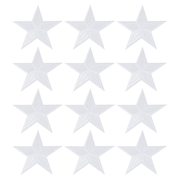 Uxcell Star Iron-on Patches, 12 Pcs Sew on Star Embroidered Patches Appliques Embellishments for Clothing Jackets Hat Backpack Repairing Decorations, White, 3.2" x 3.2"