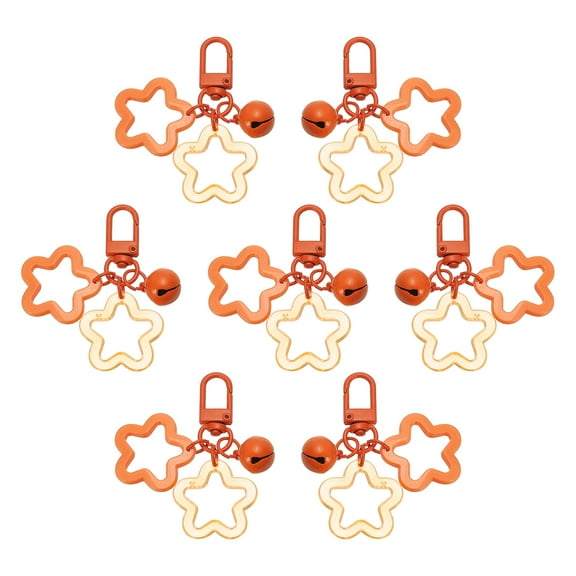 Uxcell Star Keychain, 7 Pcs Candy Color Acrylic Pentagram Keychain Stars Charms Bell Keychains Pendant Keychain Clip for Keys Bag Accessories, Orange