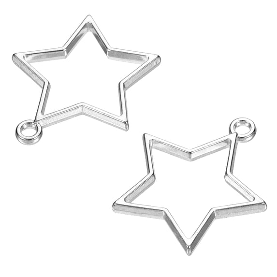 Uxcell Star Shape Hollow Resin Pendants Frames for DIY Crafts Silver Tone 10 Pack