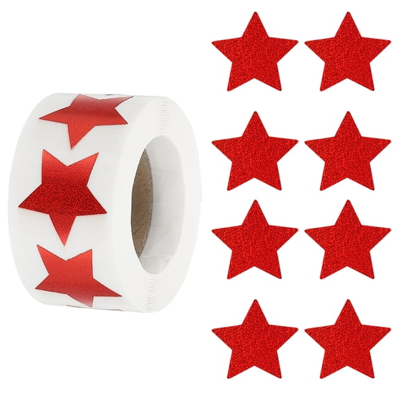 Uxcell Star Stickers Roll 1 Inch / 25mm, 500pcs Sparkly Foil Star Labels for Reward Behavior Chart, Red