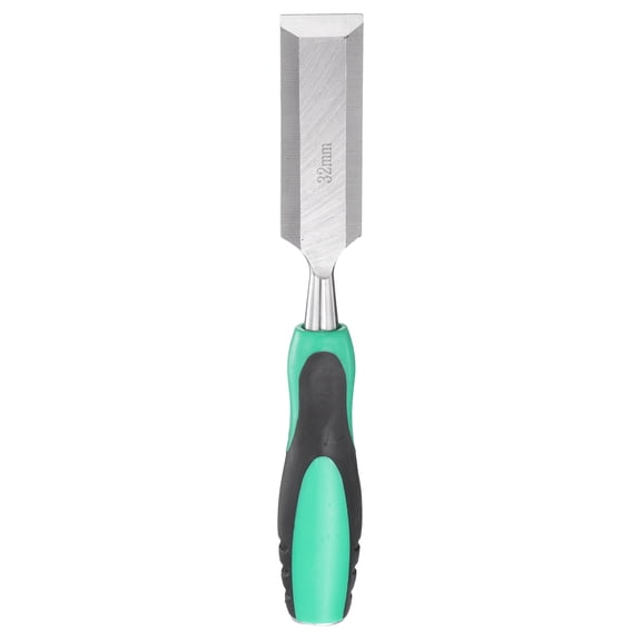 Uxcell Steel Wood Chisel 1-1/4" Wide Blade Wood Working Flat Tip Chisel Woodworking Hand Tool with Plastic Non-Slip Handle for Carpentry Carving DIY Projects, Green-Black