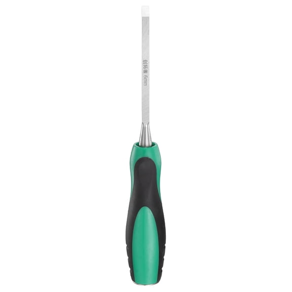 Uxcell Steel Wood Chisel 1/4" Wide Blade Wood Working Flat Tip Chisel Woodworking Hand Tool with Plastic Non-Slip Handle for Carpentry Carving DIY Projects, Green-Black